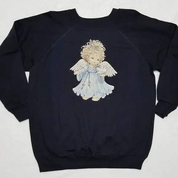 VINTAGE 80s Hanes Black Cherub Dove Sweatshirt